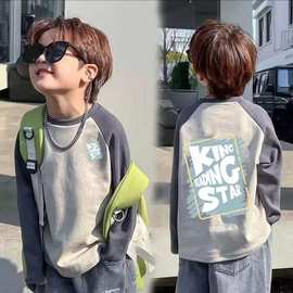 100%纯棉长袖T恤新款秋季男女宝宝圆领卡通上衣中大童休闲打底衫