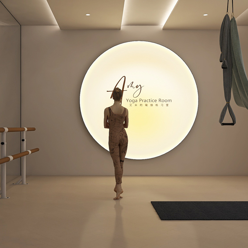 瑜伽馆圆形发光氛围灯箱直播拍照背景普拉提芭蕾舞前台logo形象墙