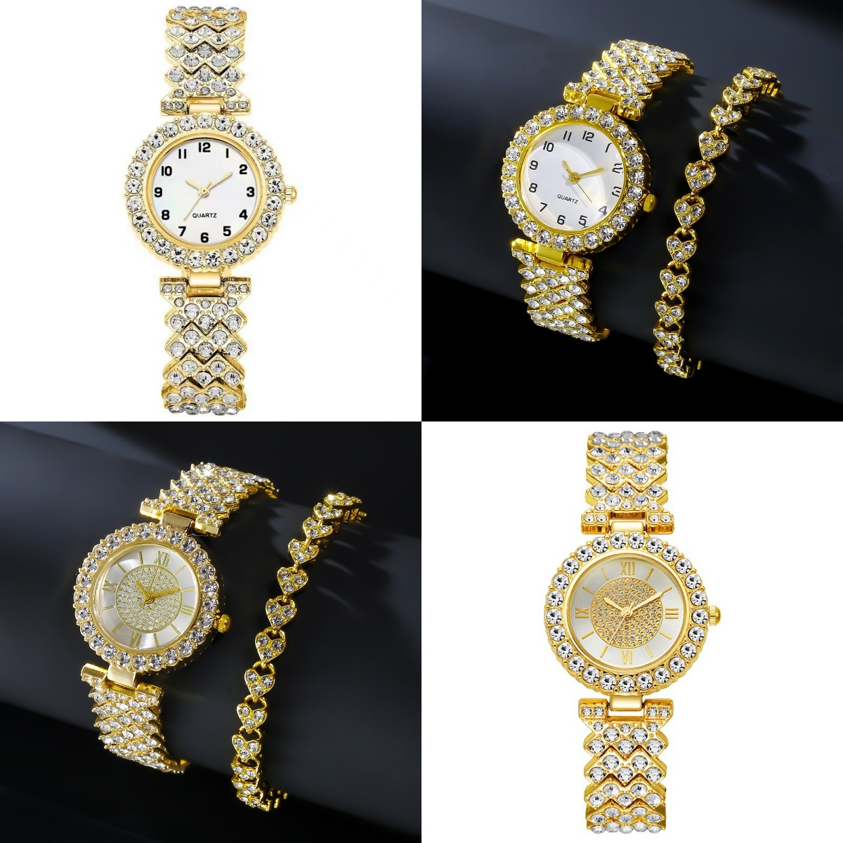 New Ladies Diamond Digital Quartz Watch YYMY Jewelry Bracelet suit Women's Watch Roman Light Luxury Crystal Watch