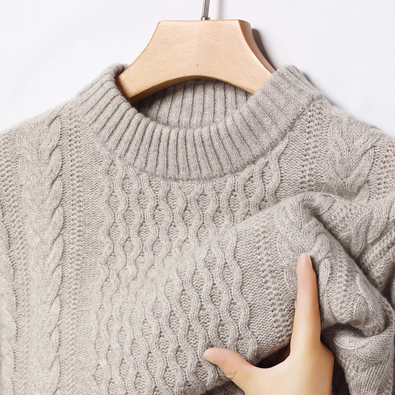 Double-Strand 7-Pin Thickeneded 100% Wool Knitwear for Men 2025 New Autumn and Winter Half Turtleneck Cable Knitwear Base Knitwear