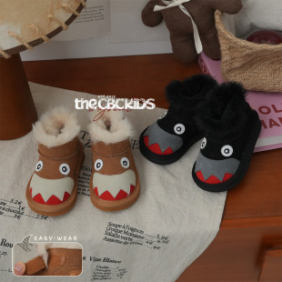 Xshx Retro "Shark Shoes" Genuine Leather Kidsren's Snow Boots Winter Thickeneded Velcro for Boys and Girls 249079