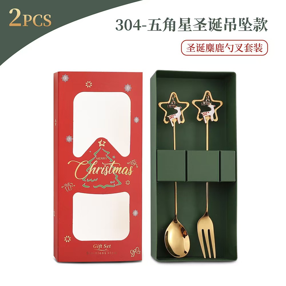 Cuchilleras de acero inoxidable transfronterizas muñecas de Navidad cucharas y tenedores juegos de regalo de café cucharas de postre horquilla de fruta pastel image 58