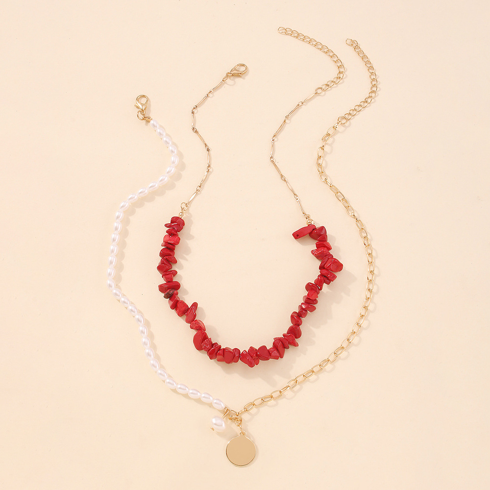 Fashion Natural Stone Disc Pendant Splicing Chain Double-layer Necklace display picture 7