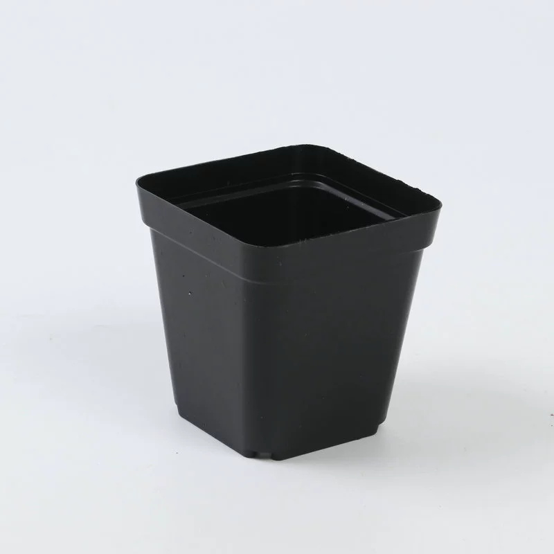 Black square plastic plant pot, thickened walls, nursery/seedling pot, stackable