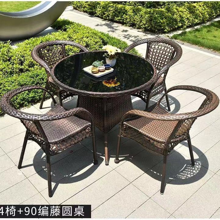 籐テーブルと椅子の3点セット、バルコニーティーテーブルと椅子、カジュアルな屋外中庭、高齢者用背もたれ籐椅子、コーヒーテーブルの組み合わせ|undefined