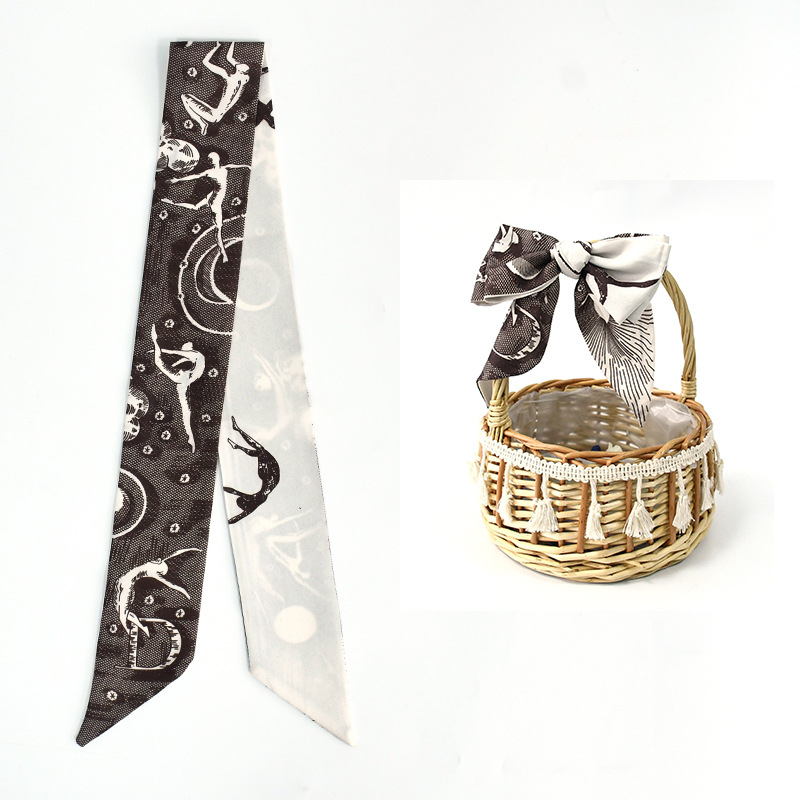 Primavera y verano de moda casual bolsa de decoración bufandas flores de seda de alta calidad 24 letras largas tiras multipropósito