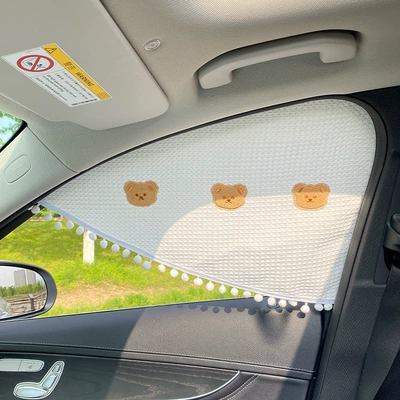 Magnetic suction car sunshade curtain Car curtains - three-khaki-bears-driving-in-front-window-magnetic-attraction