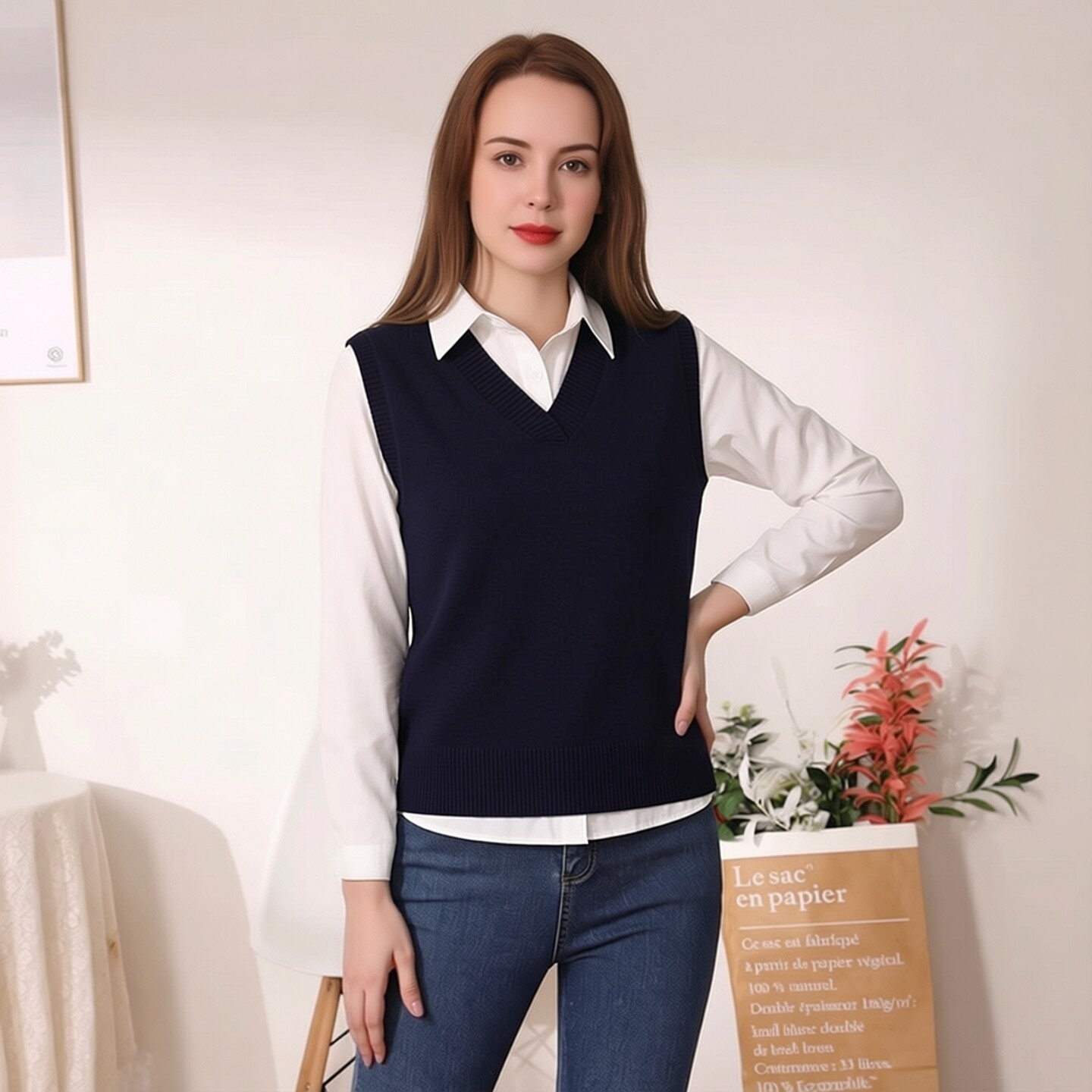 In Stock 2026 Thin Knit Vest for Outerwear, Spring and Autumn Style, Short Vest for Layering, Women's Outerwear Sweater Vest