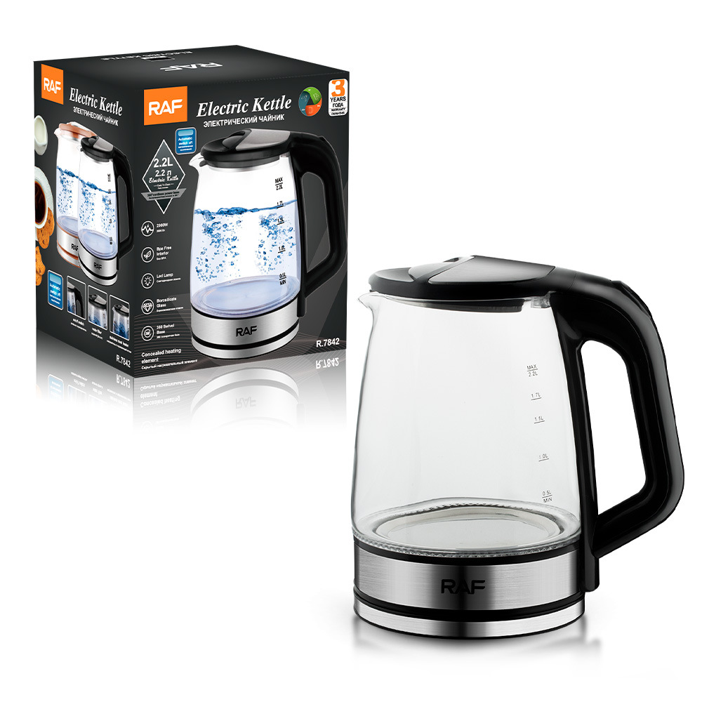 RAF European Standard Hot Selling Household Glass Electric Kettle 2.2L Large Capacity Inner Wall Marking Water Boiler_voghion.com