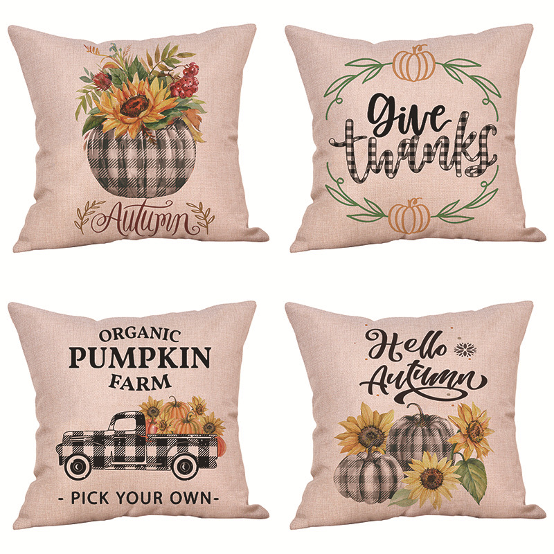 新款亚马逊秋季抱枕套家居装饰感恩节南瓜枫叶卡车侏儒靠枕靠垫套