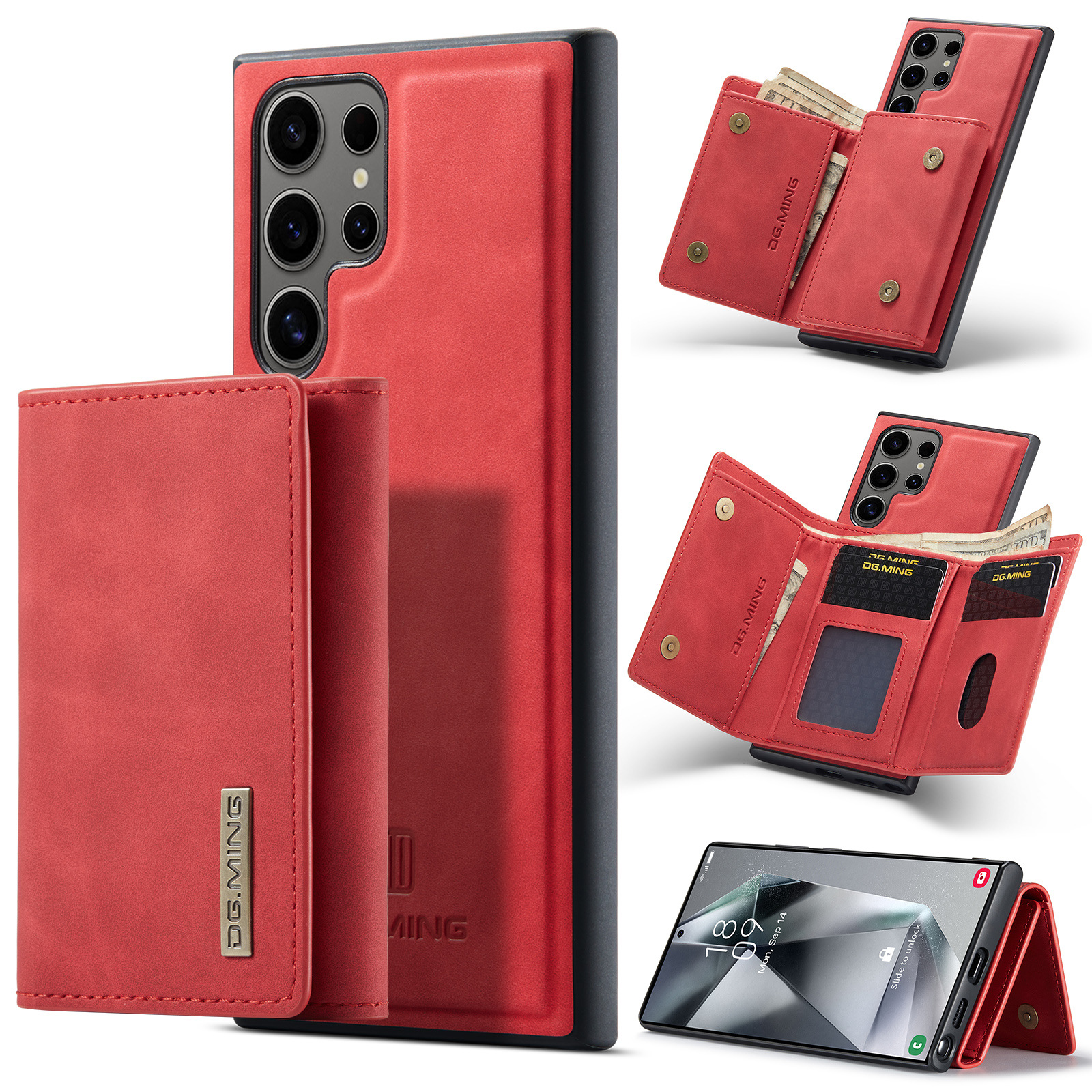 M1 für Samsung S24 Ultra Multifunktions-Geldbörsen-Schutzhülle S23 Ultra Magnetische geteilte Geldbörsen-Lederhülle_voghion.com