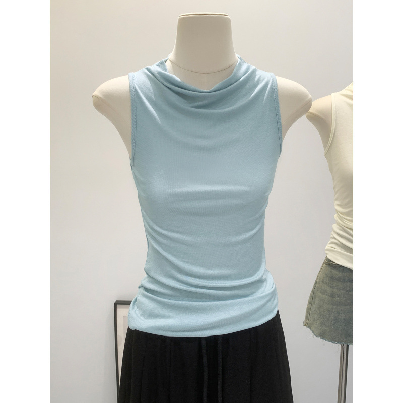 Foreign Trade In-Stock Pink Slim-Fit Half-High Collar Sleeveless Vest for Women, Summer Outerwear, 2026 New Super Popular Age-Reducing Top Foreign Trade In-Stock Pink Slim-Fit Half-High Collar Sleeveless Vest for Women, Summer Outerwear, 2026 New Super Popular Age-Reducing Top