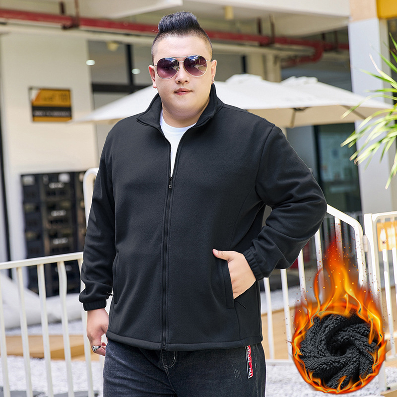 Spring and Autumn Fleece Clothes Men's Autumn and Winter Plus Large Size Fleece Coat Warm Top fleece-lined Sweatshirt for Fatty