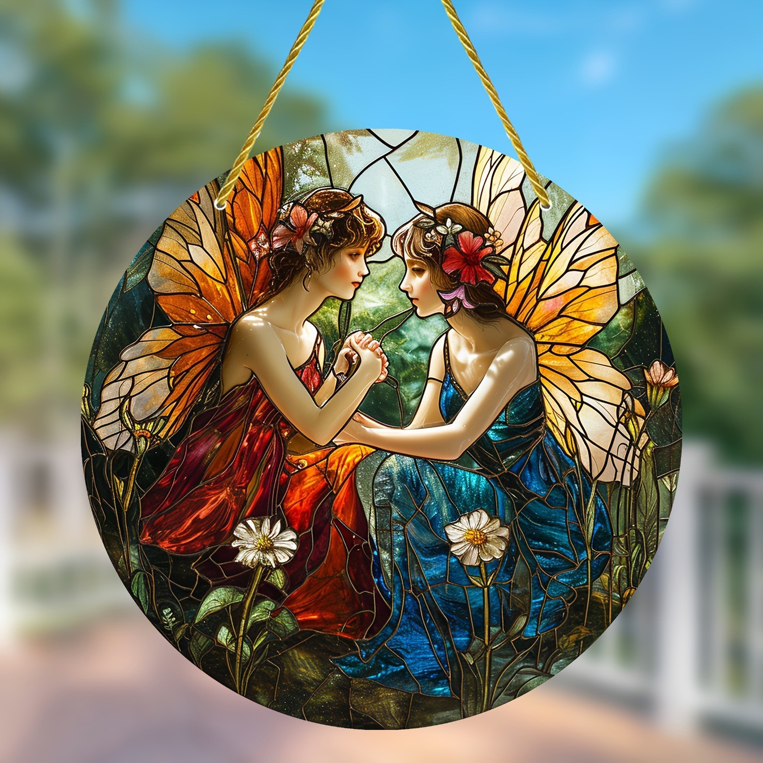 Decoración creativa transfronteriza acrílica disco plano colgar princesa de cuento de hadas belleza figura de captura de sol ventana decoración porche