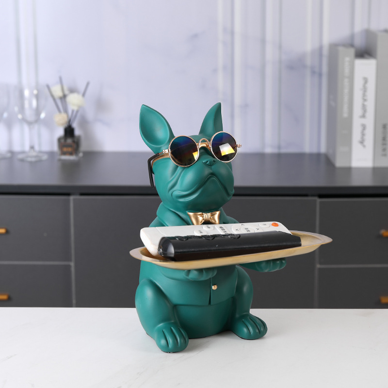  Figura decorativa de perro bulldog francés – adorno metálico rojo para hogar, escaparates y mesas