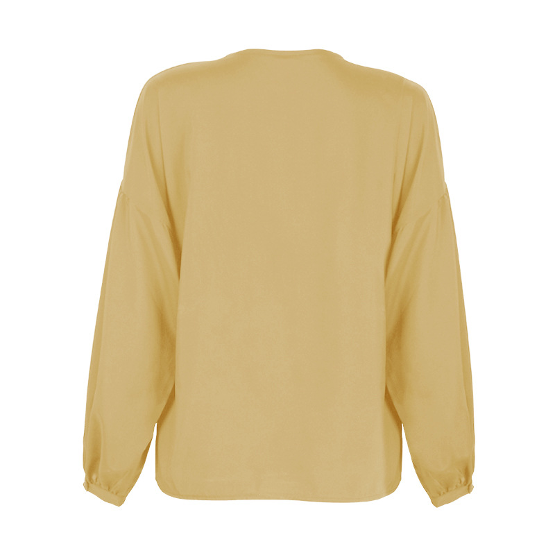 solid color V-neck horn-sleeved casual top NSKX36815