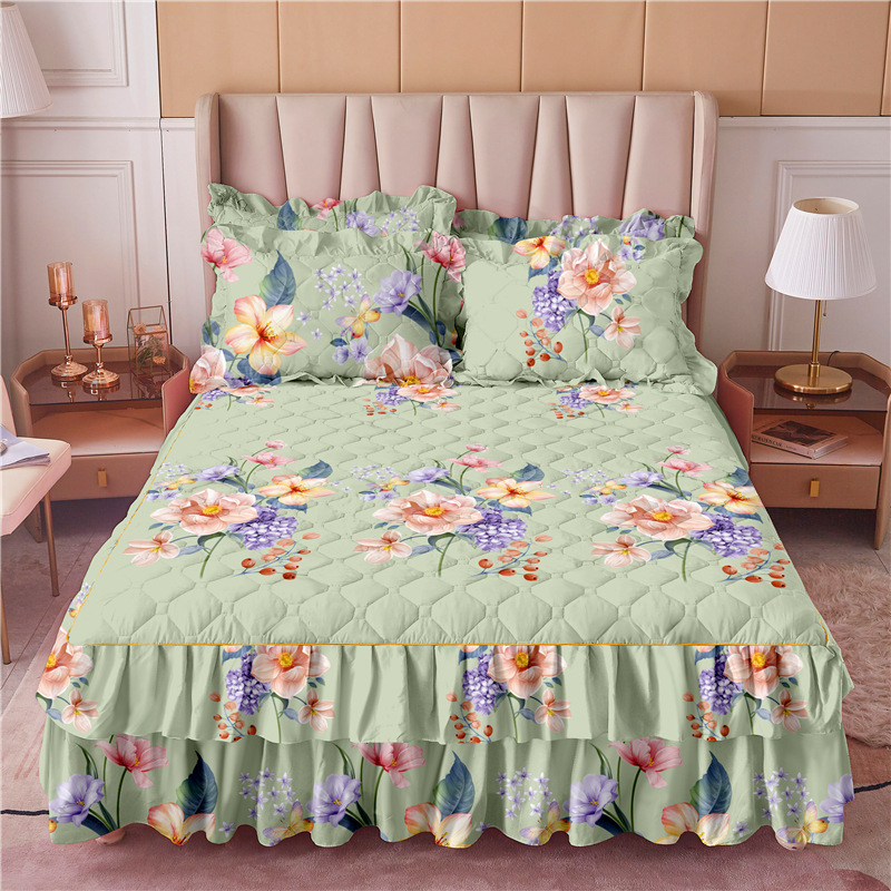 Transfronterizos encaje vestido de cama de estilo coreano encaje de algodón grueso cama de filamento molienda cama de acolchón polvo cubierta de cama al por mayor