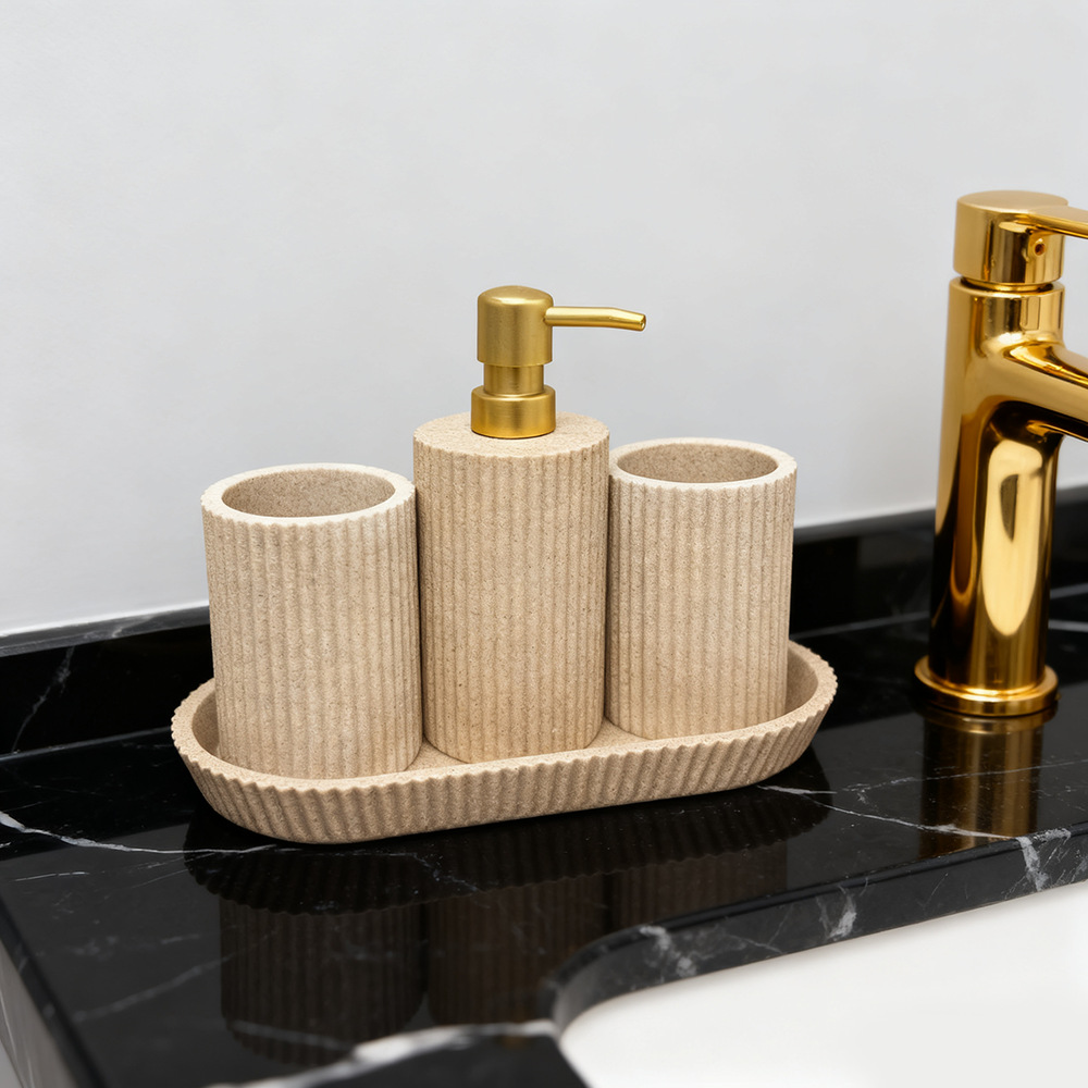 Resina transfronteriza arenisca baño de cuatro piezas hotel baño botella de loción toalla bandeja de toallas marco de cepillo de dientes set de lavado adornos