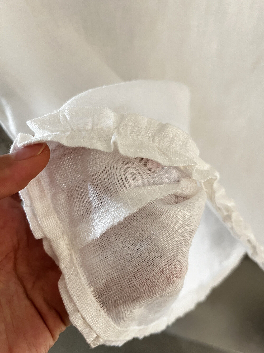 Áo sơ mi ngắn tay cổ tròn chất liệu linen phối ren bèo nhún — trắng ngà, Xanh nước biển, màu hồng, Vàng nhạtcolor chi tiết 15