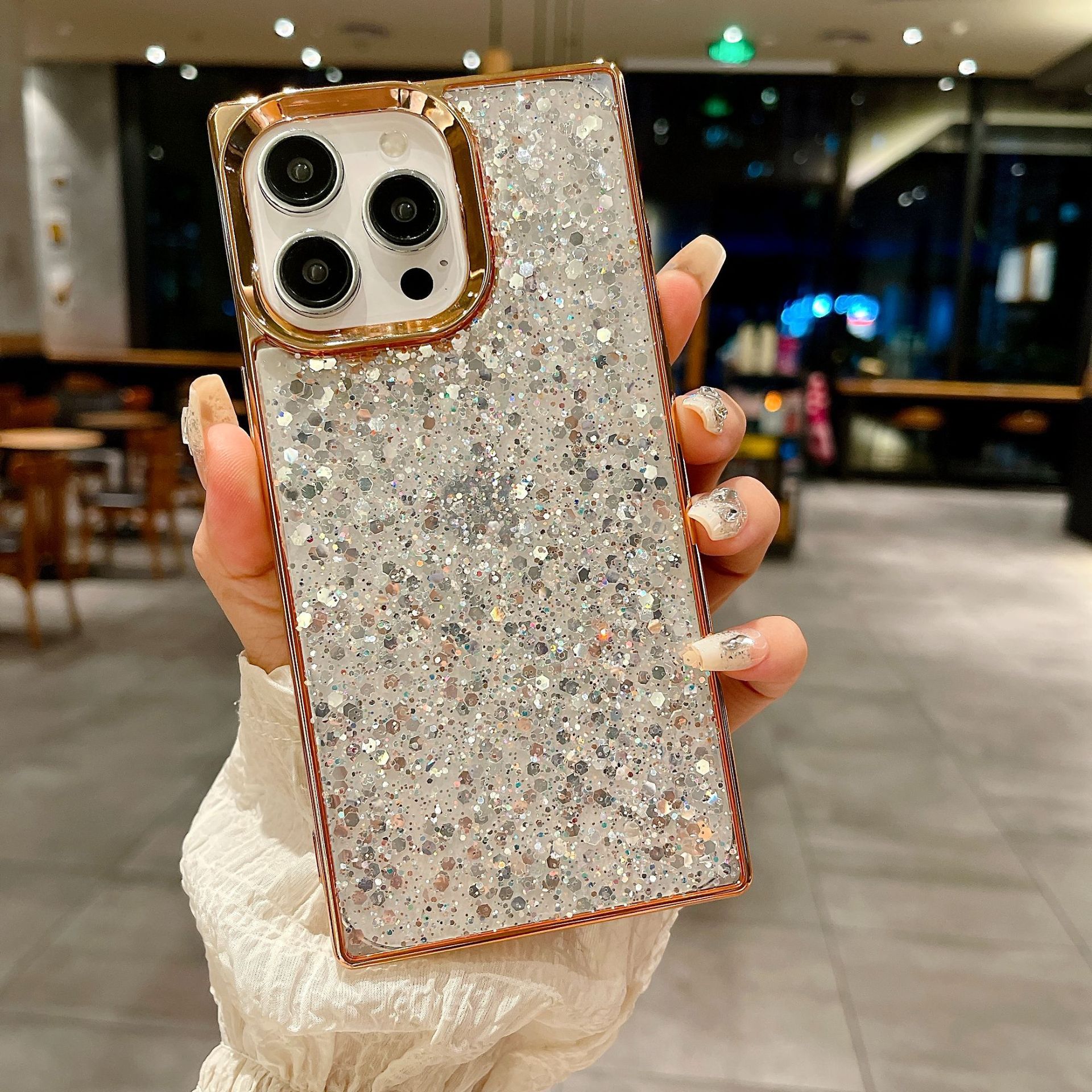 Polvo flash de lentejuelas de goteo cuadrado galvanizado - oro