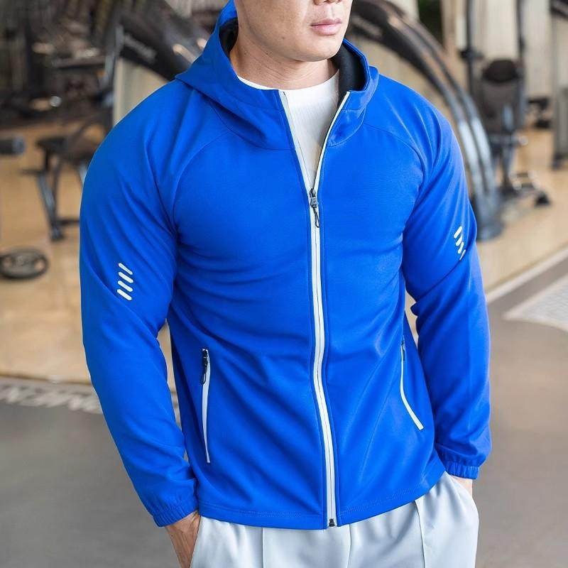 Summer Men's Sports Fitness Long-Sleeved Hooded Jacket Top Versatile Casual Slim-Fit Running Training Wear