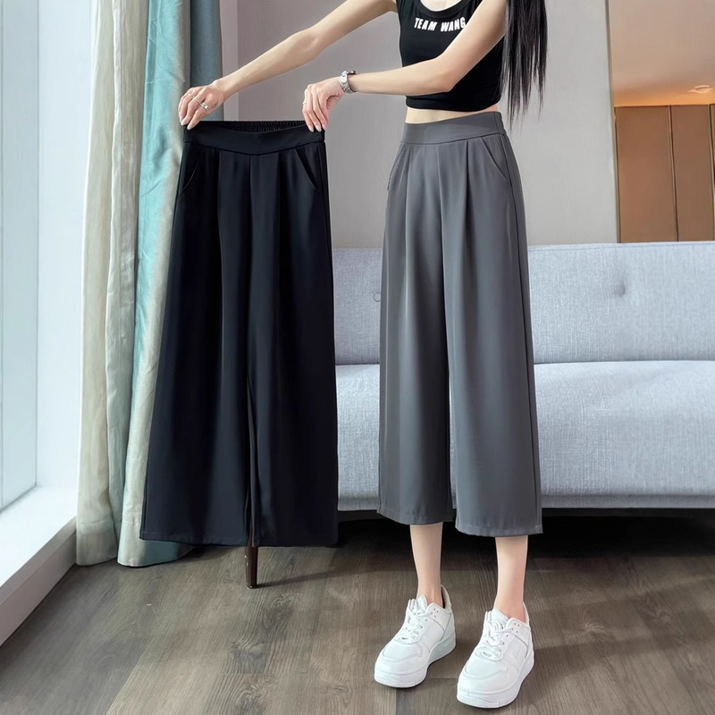 Women's Summer Ice Silk Wide-Leg Pants 2026 New Thin Casual Loose Straight Drape Mid-Length Pants