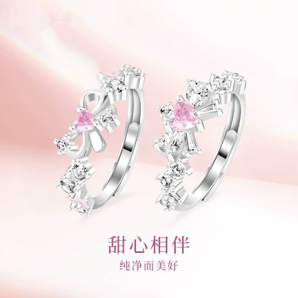 Sweetheart Companion Bow Ring for Women, Simple and High-End Diamond-Encrusted Versatile Ring, Niche Design, Gift Ring for Besties