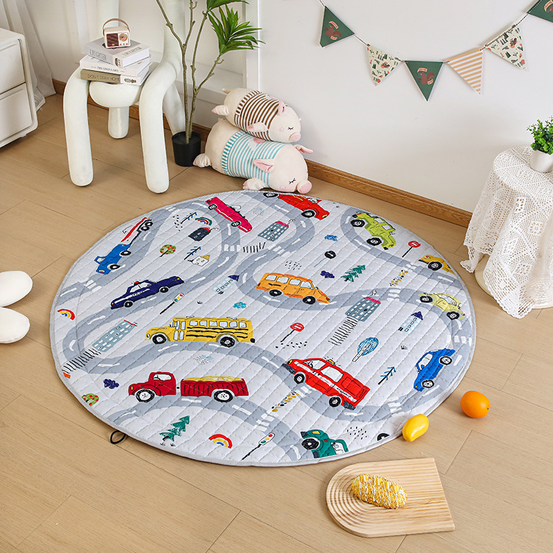 Cross-Border Ins Style Cotton Toy Invisible Storage Floor Mat Round Children's Non-Slip Cartoon Mat Game Mat Available for Wholesale