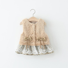 2025年冬季新款腰上俩蝴蝶结毛毛衣马甲  男女童下摆花边公主马甲