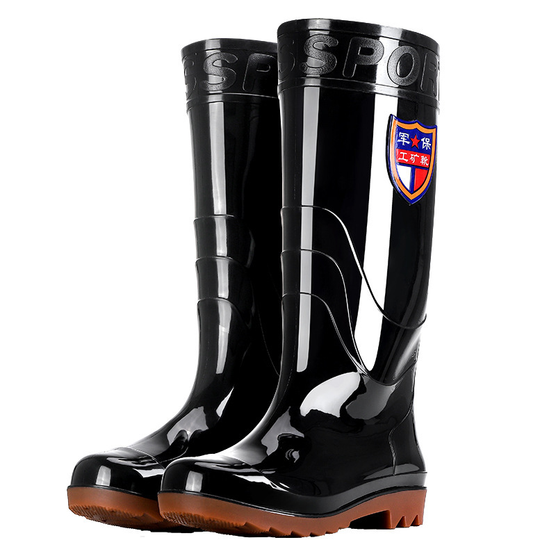 Men's Military Protection High-Top Water Shoes Tbottomon Bottom Waterproof Anti-Slip Fleece-Lined Rain Boots Men's Construction Site Warm Rain Boots Kitchen Water Boots