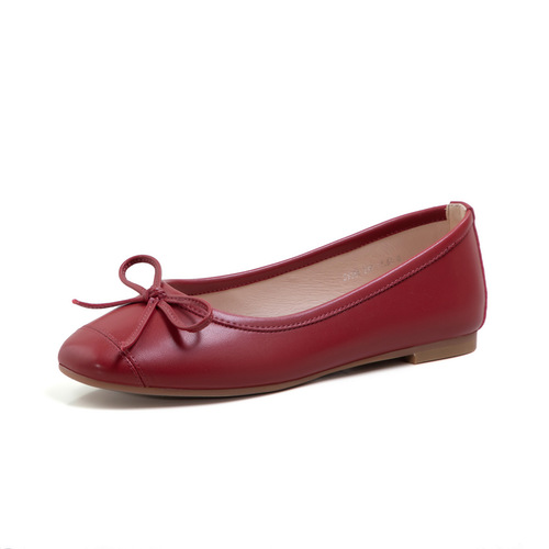 Retro full leather granny shoes 2024 early spring low heel flat low ballet shoes animal year red small shoes one piece drop shipping