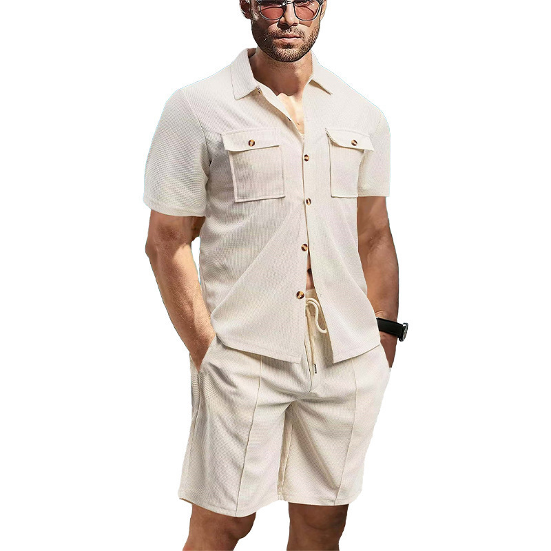 Herrset i två delar med waffle t-shirt och shorts_voghion.com