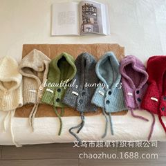 韩范一体帽子INS风儿童冬季保暖绒线针织法拉克拉帽