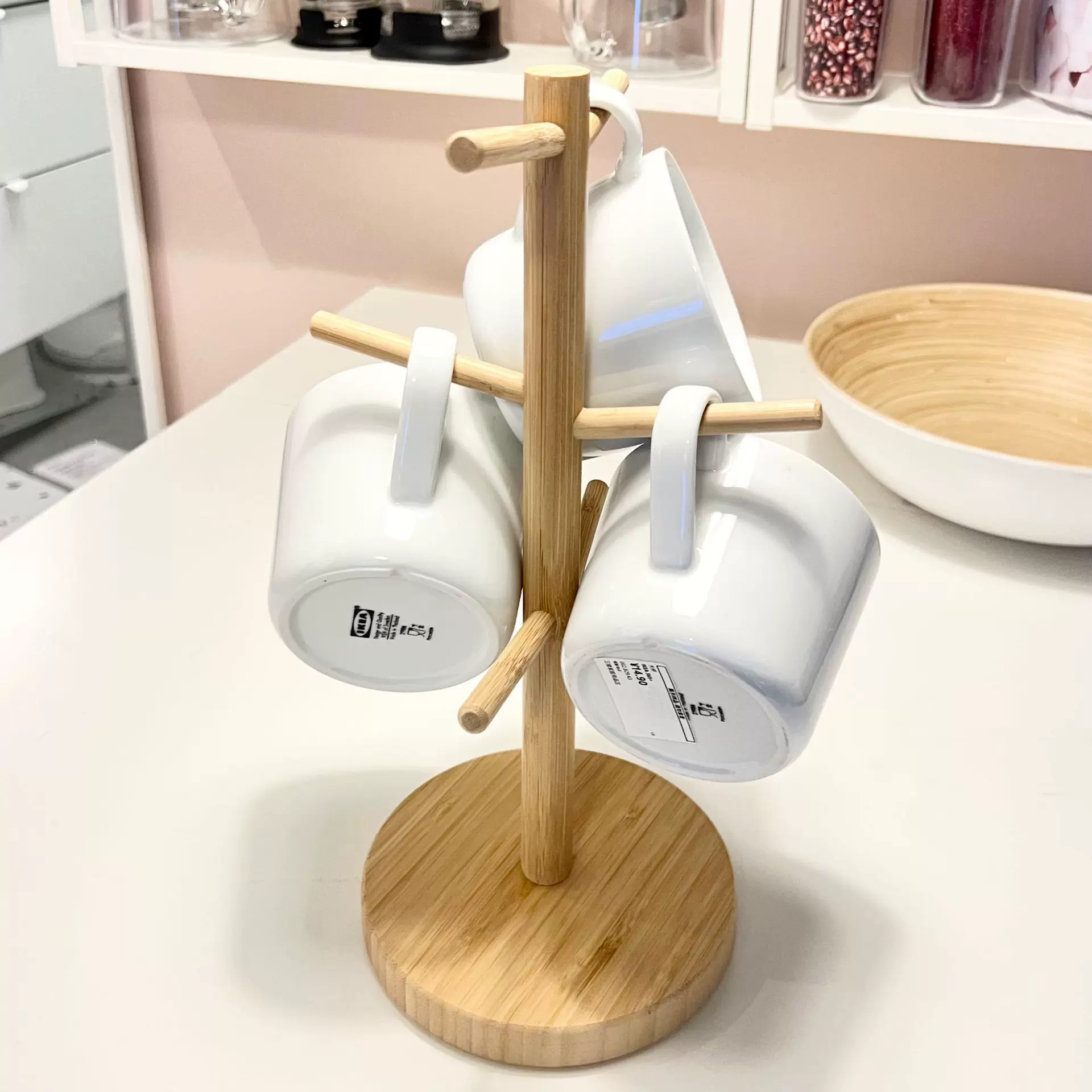 欧式家用实木竹质沥水杯置物挂架创意收纳架子马克茶玻璃咖啡杯架