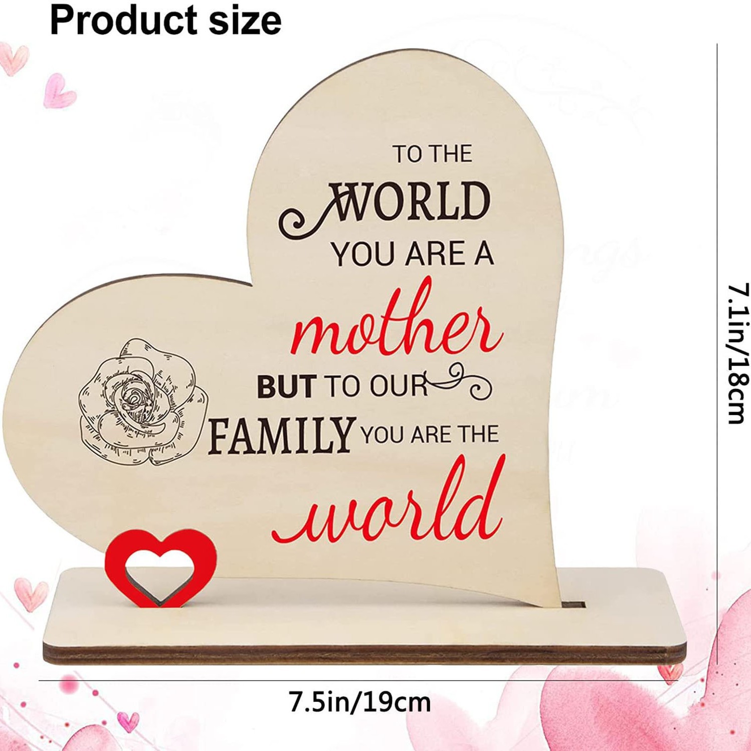 Cuelga transfronteriza regalo del día de la madre para mamá Día de la madre forma de corazón madera hueca decoración artesanía madre