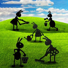 现货供应5件套黑色金属蚂蚁地插优质户外庭院动物金属地桩