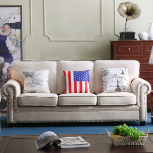 Vintage Nordic Three-seat Sofa Medium and Small Apartment Homestay Model Room Living Room Bedroom American Fabric Sofa