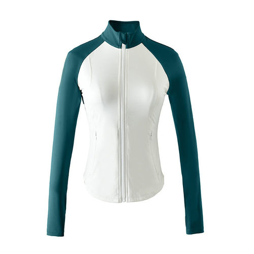 Stand collar contrast color yoga jacket women's zipper slimming running fitness wear sports long-sleeved tops long-sleeved autumn and winter