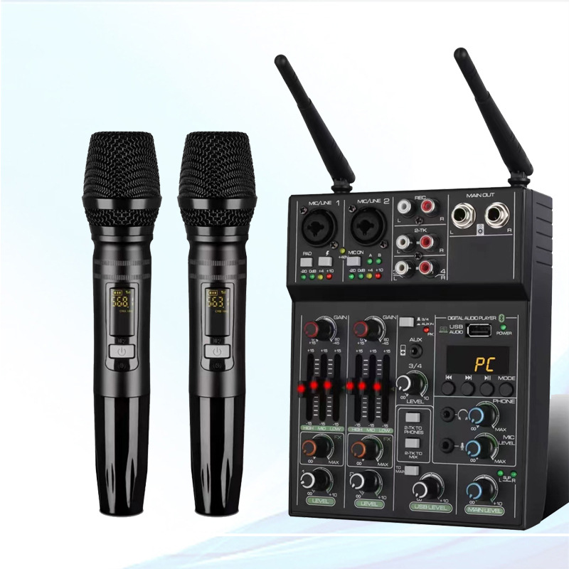 Foreign trade mixer wireless one-to-two microphone computer sound card recording small live broadcast USB Bluetooth Karaoke Karaoke