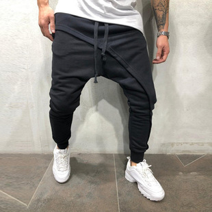 Layered jogging pants hip hop jogging pants slim casual drawstring trousers for young men