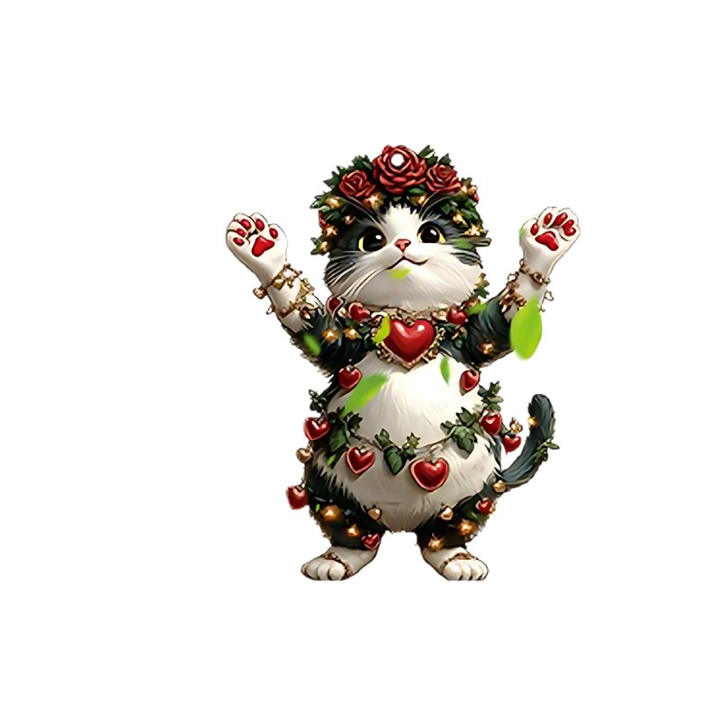 跨境情人节爆款玫瑰花小猫咪2D亚克力汽车装饰挂件背包钥匙扣配饰|undefined