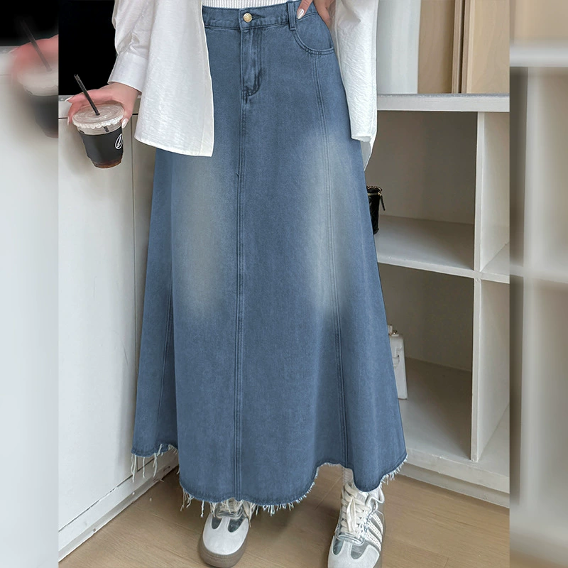 Summer denim skirt, 25 years, for plus size ladies, "fish tail" cut