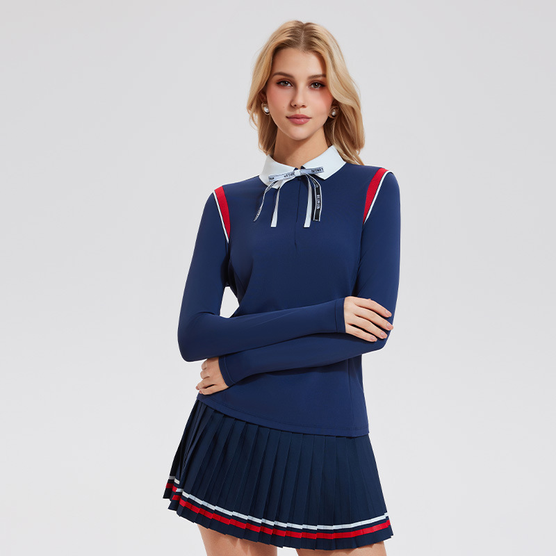 Camiseta de moda de mangas largas al aire libre, ropa de golf de mujer simple y universal, camisa de polo falsa de dos piezas