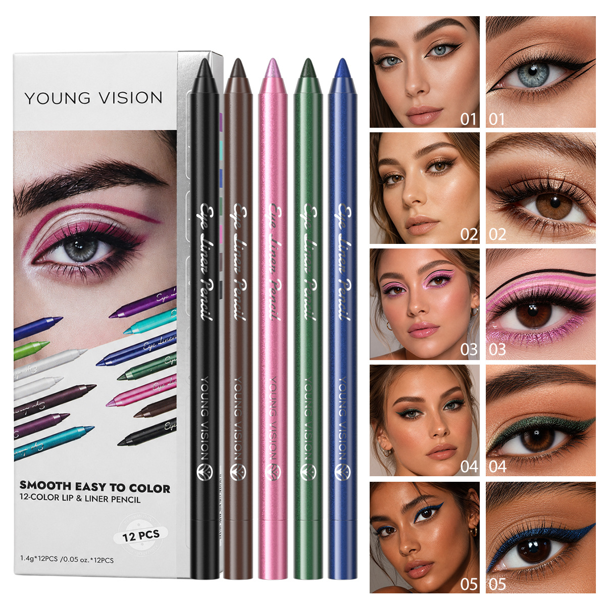 YOUNG VISION 6pcs/12pcs/14pcs Eyeliner Pen Pearlescent Eyeliner Gel Pen Eye Makeup Pen Cross-Border Version