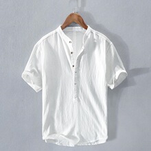 Z 30096 Oversized Solid Color Linen Short Sleeve Shirt ��Լ