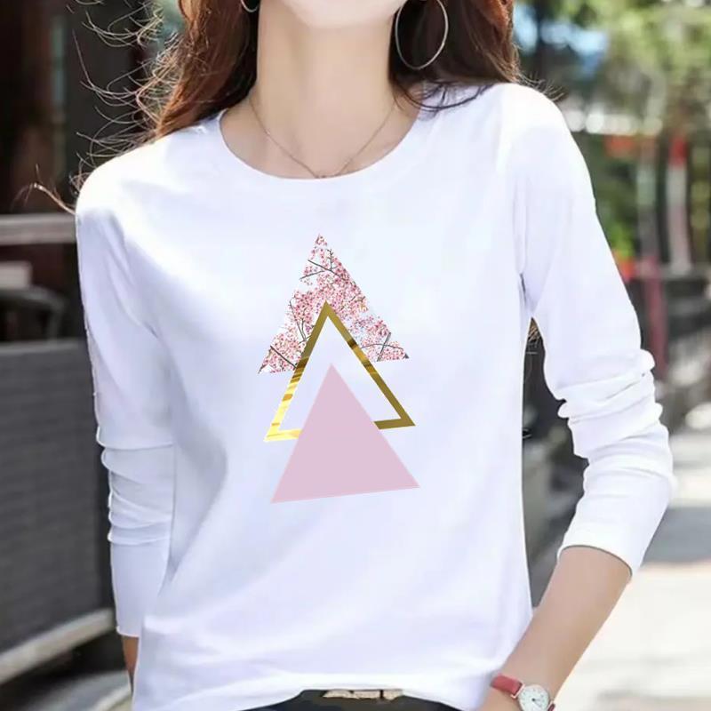 Geometric Floral Top for Women, Suitable for Commuting, Korean Style, Round Neck, Printed, Autumn and Winter Base Shirt, Spring Long-Sleeve T-Shirt Geometric Floral Top for Women, Suitable for Commuting, Korean Style, Round Neck, Printed, Autumn and Winter Base Shirt, Spring Long-Sleeve T-Shirt