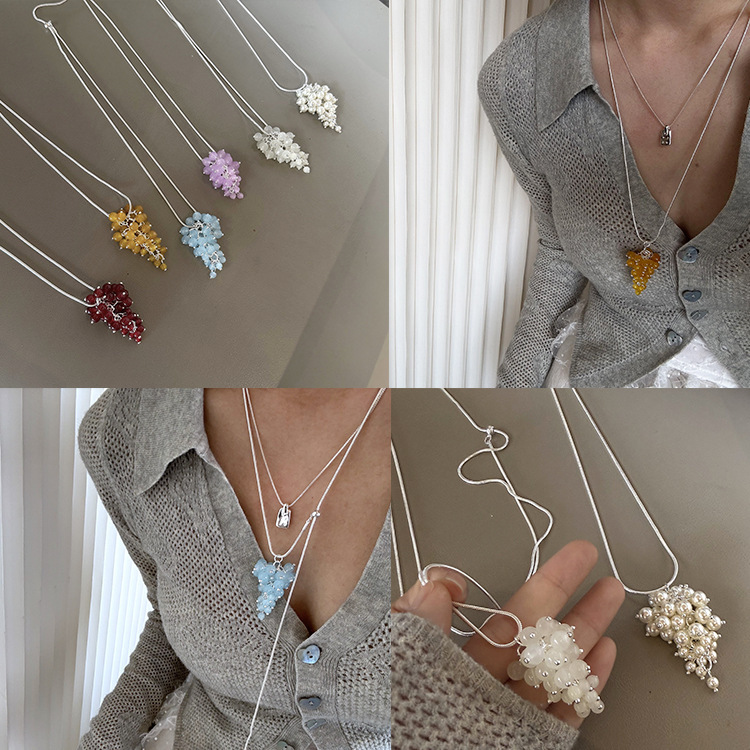 South Korea Blogger Same Style Necklace Crystal Grape String Colorful Long Ins Style Niche Pull Adjustable Woolen Chain South Korea Blogger Same Style Necklace Crystal Grape String Colorful Long Ins Style Niche Pull Adjustable Woolen Chain