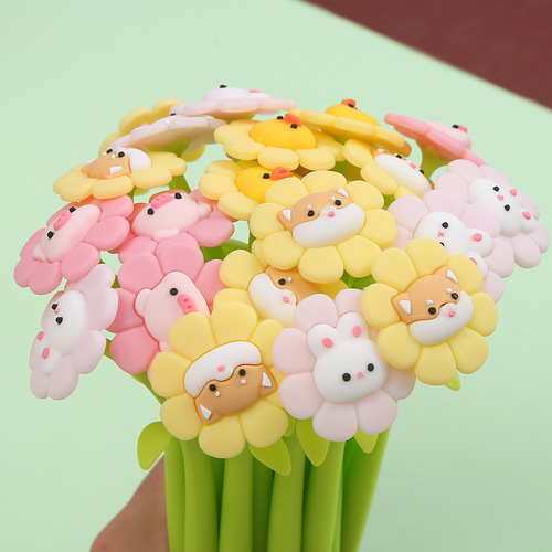 Middle sail stationery cartoon piggy rabbit flower swing neutral pen rabbit tender leaf soft rubber shake water pen wholesale 
