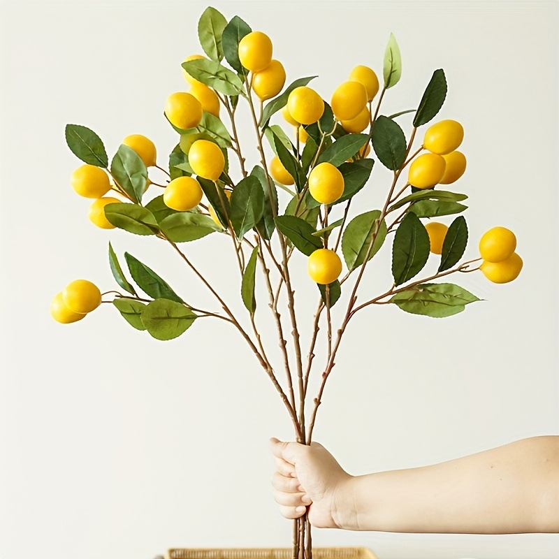 Simulación transfronteriza de 6 ramas de limón de frutas de limón embellecimiento bonsai decoración artificial de frutas falsas decoración de plantación verde