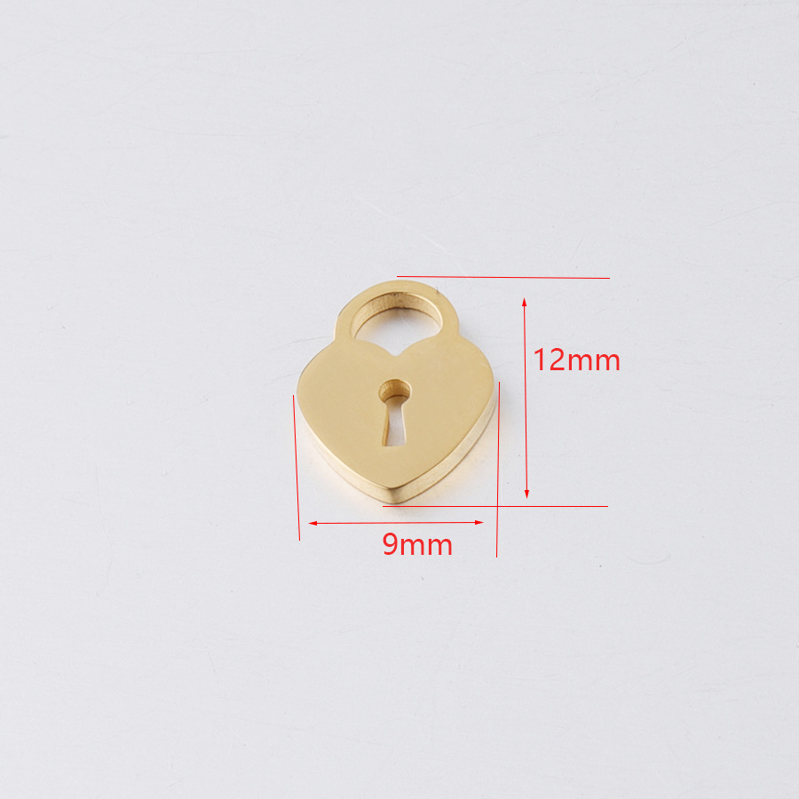 Real Gold Plated Plating Material 1 Piece 304 Stainless Steel PVD Coated Real Gold Plated Heart Shape Key Lock Pendant DIY Jewelry Accessories